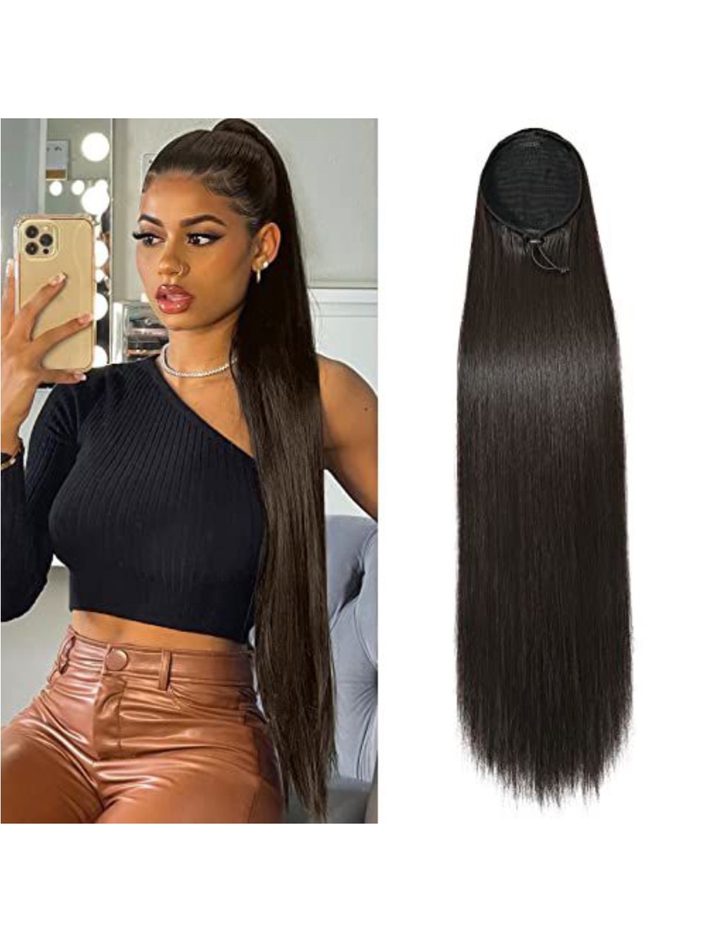 Sleek Long Straight Ponytail Extension - Dark Brown